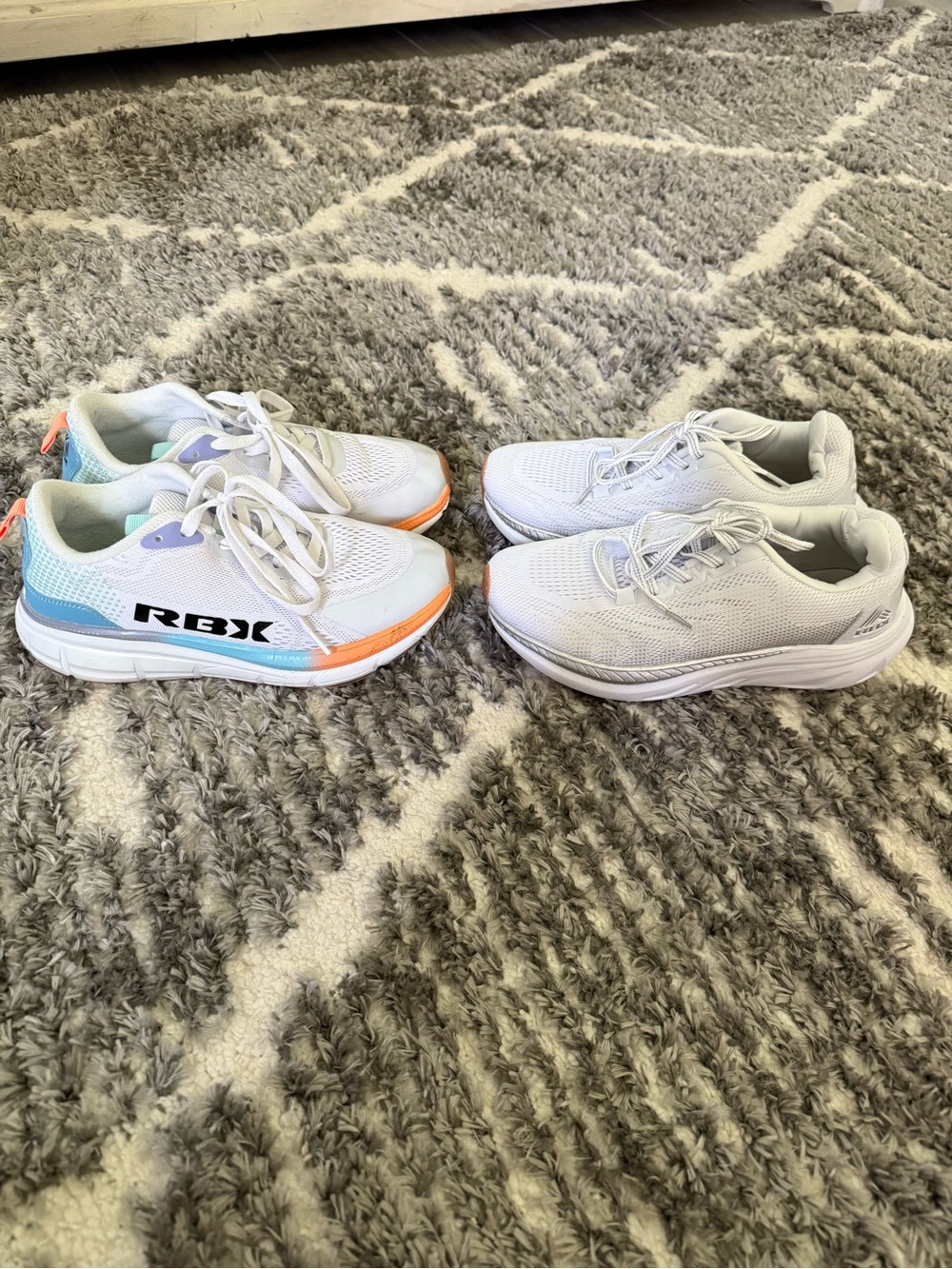 RBX is women’s White Sneakers with Blue and Orange Accents